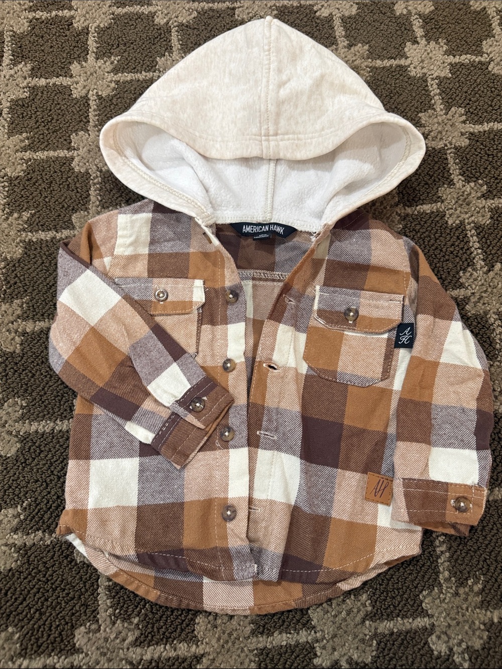 American Hawk Toddler Brown Plaid Hooded Flannel Shirt